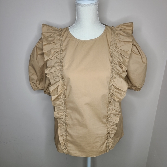 Luminary Double Ruffle Poplin Puff Sleeve Shirt Size Medium‎ - Picture 1 of 6